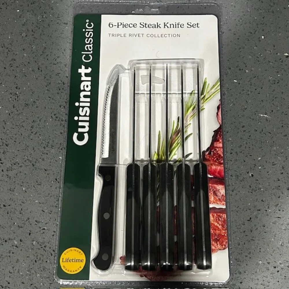 Cusinart Classic Knife Set  6Pc Steak Knife Set with Steel Blades Triple Rivet
